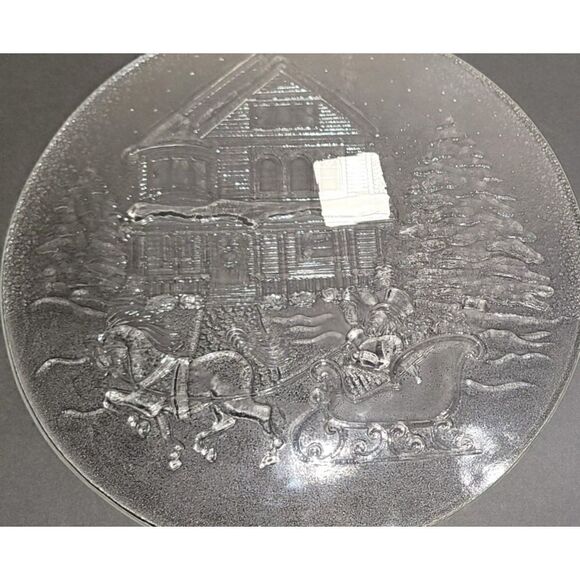 New Libby Christmas Etched Glass Serving Tray - Picture 2 of 4